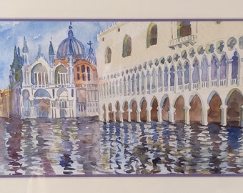 Venice original watercolour art Italy architecture artwork not print living room wall decor