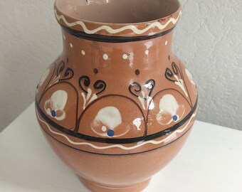 Pot hand made jug designer ceramics with hand painting vintage soviet ceramic Ukraine 80s ceramic vase