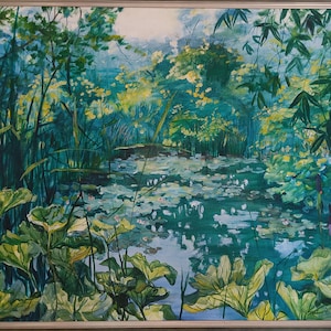 Water lily pond Original Oil painting of canvas Framed art with water lilies wall art home decor painting large living room art