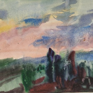 Original watercolour painting Landscape artwork 16x11&quot; antique watercolour art home decor wall hanging impressionist vintage art
