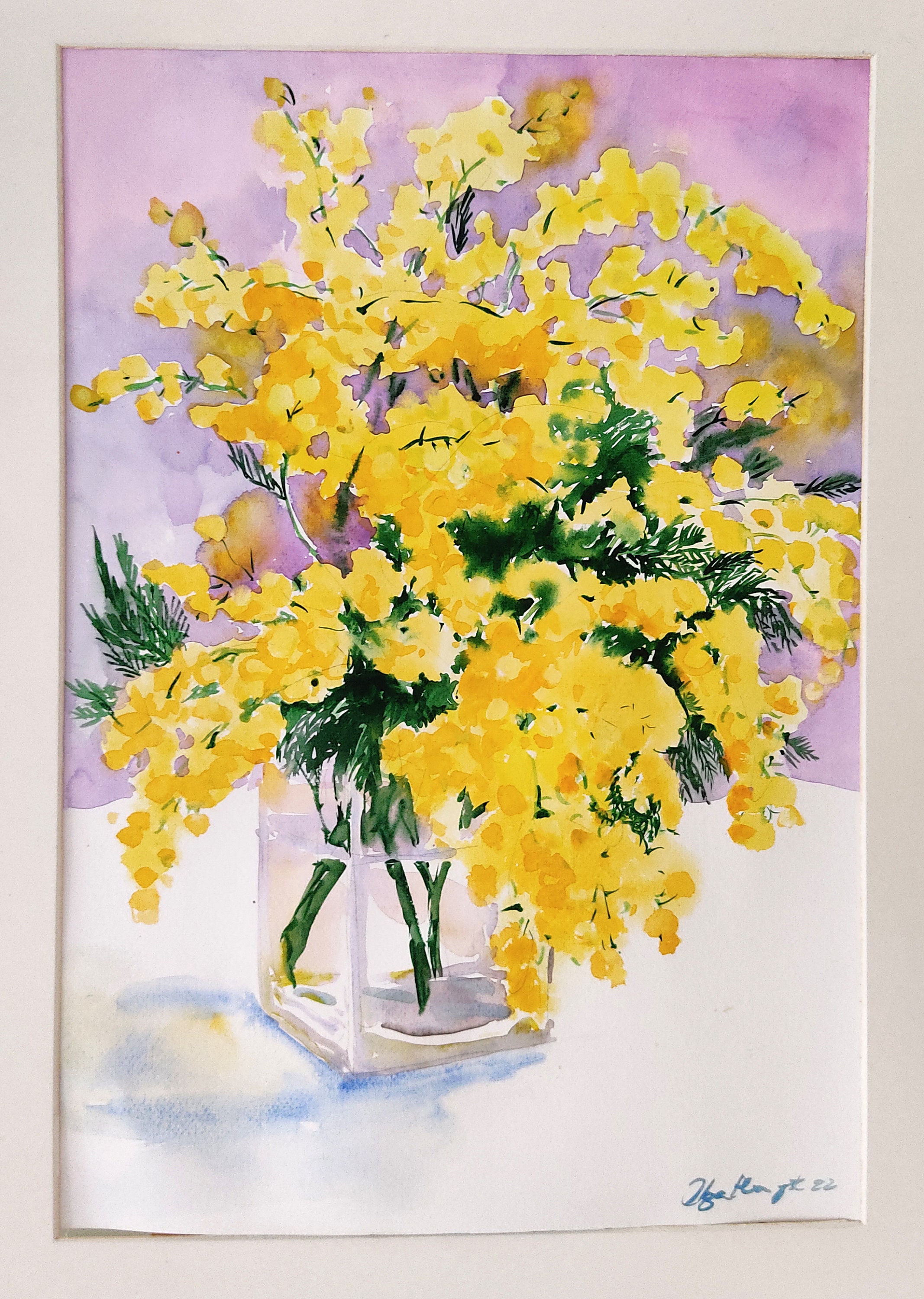 mimosa flowers Original painting watercolor Floral art classical painting  botanical illustration mom gift home decor