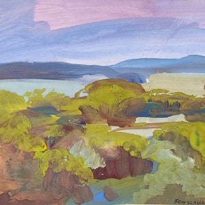 Pintura original de Gouache Obra de arte de paisaje 11x8&quot; arte de acuarela antigua decoración del hogar pared colgante arte vintage impresionista