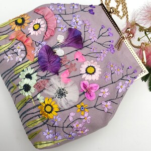 Hand-Embroidered Floral Evening Bag: Silk Ribbon Vintage Purse