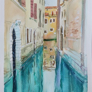 Venice Original Watercolour City Painting art nursery art classical painting 9x 12 inc gondolas painting Italy Venezia free shipping