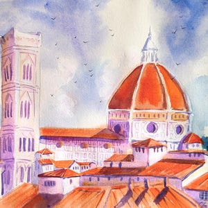 Florence Italië originele aquarel schilderij Santa Maria del Fiore Duomo schilderij kleurrijk Florence Urban Painting