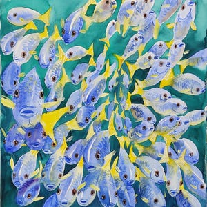 Large Watercolor Painting of Tropical Fish – 22x20 Original Ocean Artwork, Colorful Marine Wall Art, Coastal Beach House Decor