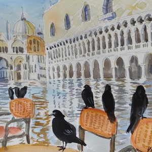 Venice original Watercolour Italia Painting San Marco Venice City nursery art impressionistic painting 10x18&quot; Italy Large Painting