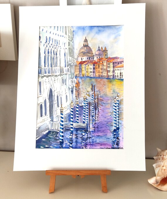 オリジナル水彩画 ヴェネツィア 絵画 アート 保育園 アート クラシック 