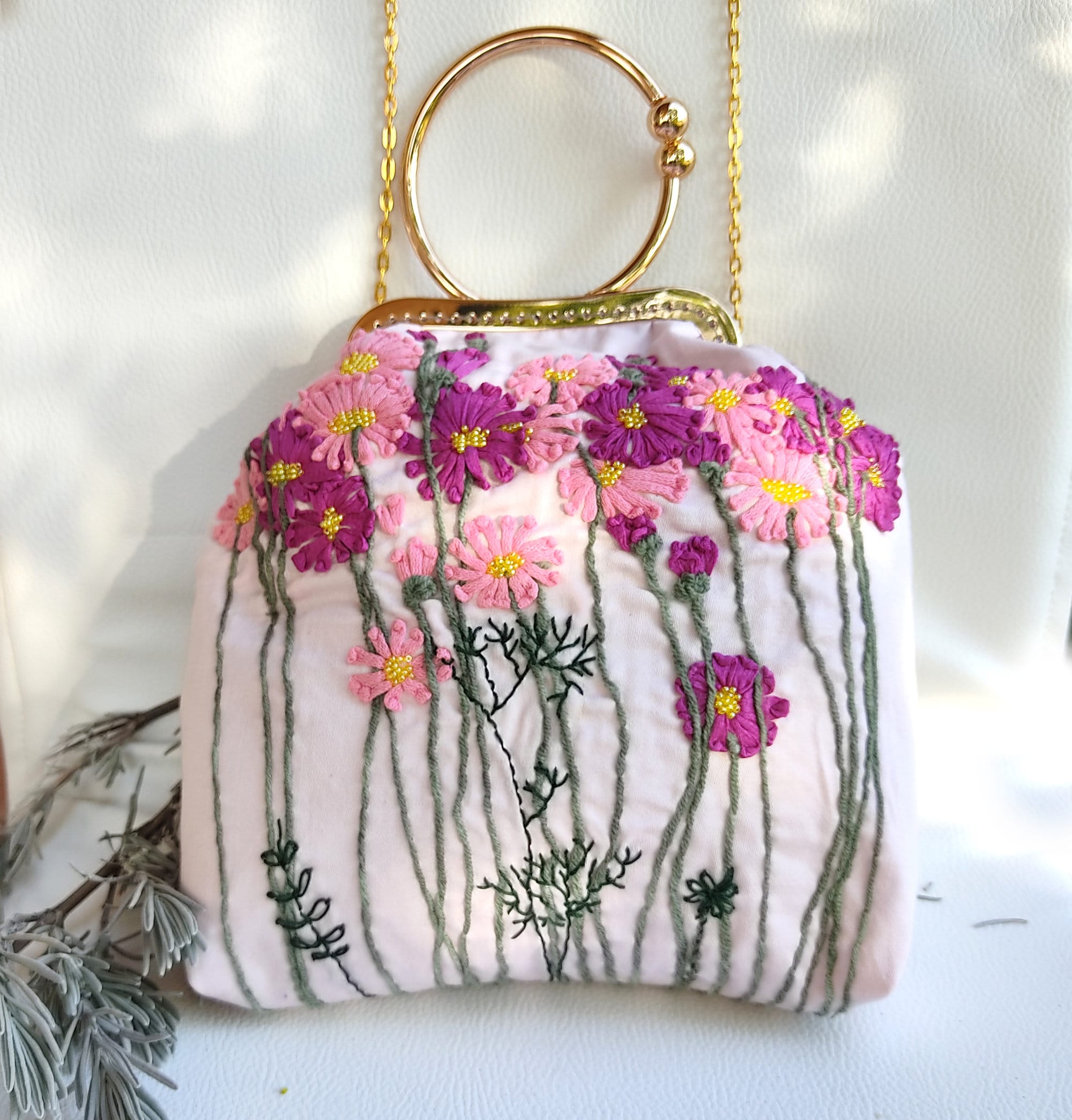 Floral Embroidered Purse, Floral Clutch Handbag 9×6 Inch