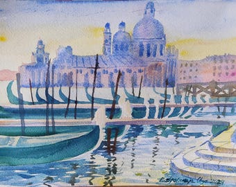 ヴェネツィアの水彩画：オリジナルA3アート、額装可能 - Etsy 日本