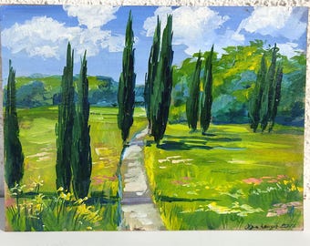Original oil painting landscape Italian cypress classical painting original art home decor wall art fine art free shipping