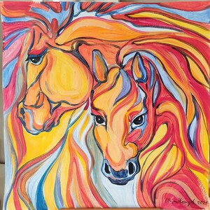 Large Acrylic Painting Horse - Original colourful modern acrylic painting on paper 19x19&quot; hand paint artwork