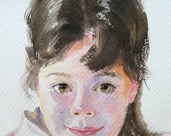 Pintura de retrato personalizada, retrato en acuarela, ilustración de retrato de la foto 9 x 12 "
