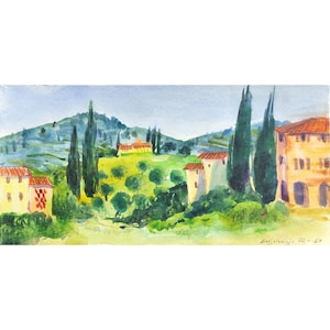 Italien Landscape watercolour painting original living room decor Tuscany ACEO OOAK one of kind