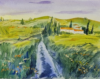 Original artwork Italian Landscape ART 11x8"  Original Watercolour painting Landscape TUSCANY Italy Scenic home decor gift idea