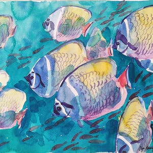 Colorful Fish painting original watercolor ocean painting contemporary art home decor fine art painting by Ukrainian artist coral reef fish