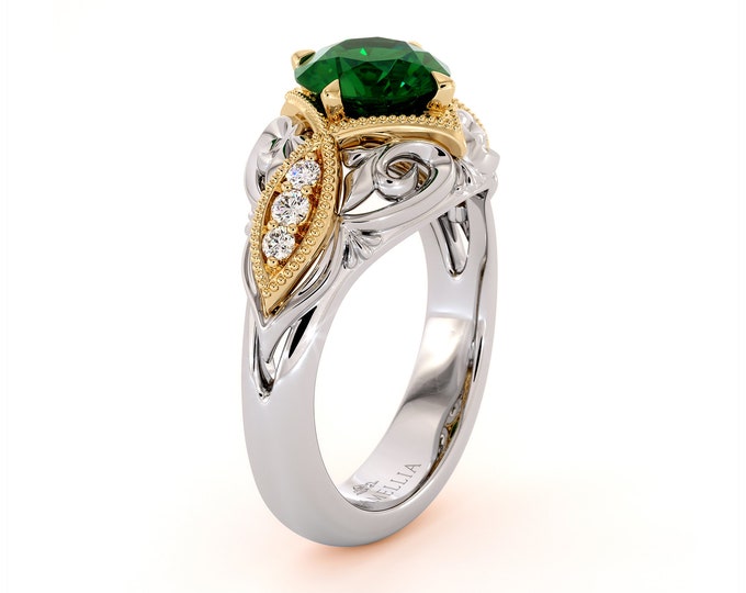 1.55 CT Conjunto De Anillo De Compromiso En Oro Amarillo 14K Esmeralda Diamante Anillo de boda