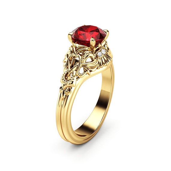 Unique Engagement Ring Ruby Engagement Ring 14K Rose Gold Ring - Etsy