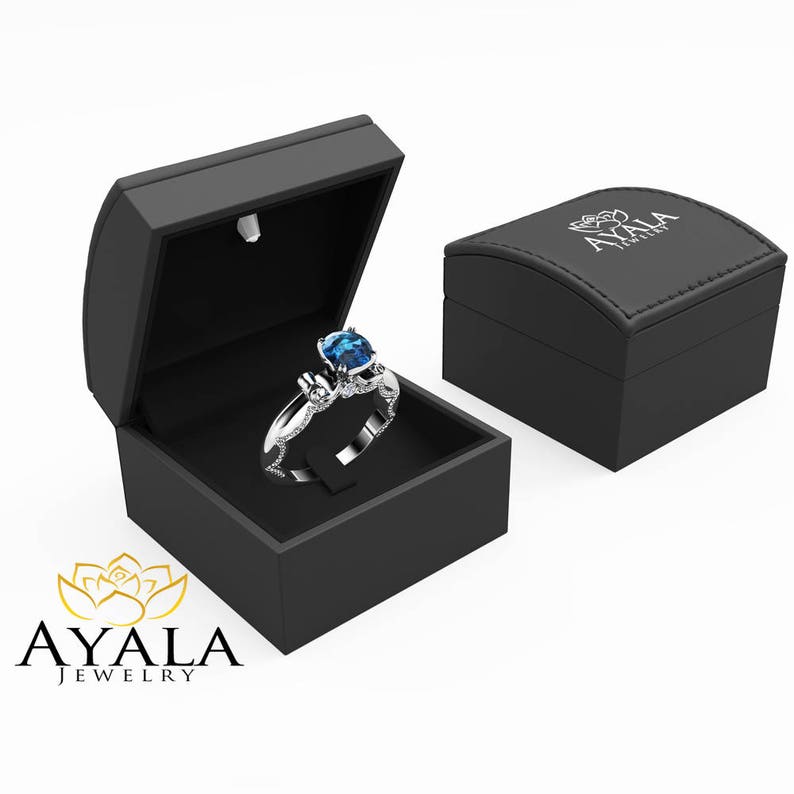 Blue Diamond Promise Ring Unique 14K White Gold Ring Antique Etsy