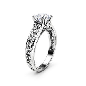 Eco Lab Grown Diamant Verlobungsring 14K Weißgold Ring Einzigartiges Jahrestagsgeschenk