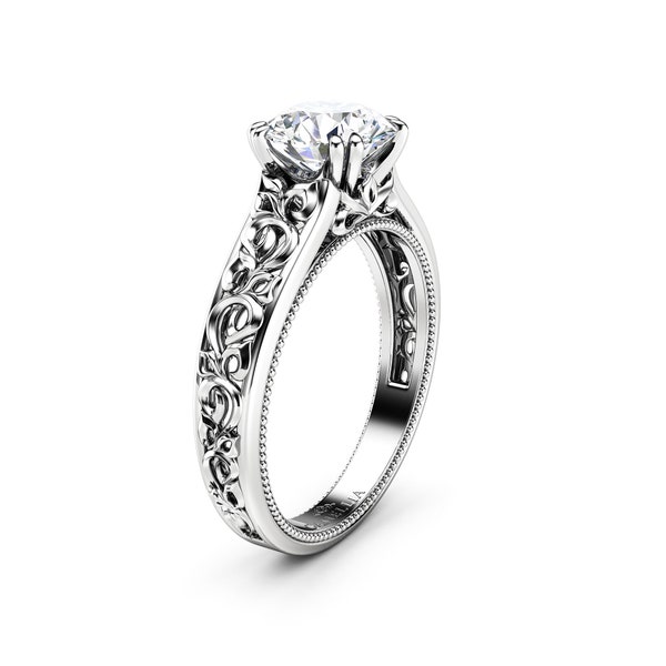 Eco Lab Grown Diamond Engagement Ring 14K White Gold Ring Unique Anniversary Gift