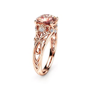 Peach Morganite Engagement Ring: 14K Rose Gold Cushion Cut, Diamond Accents