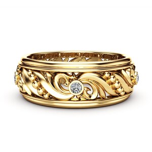 Diamond Art Deco Wedding Band: 14K Gold Ring