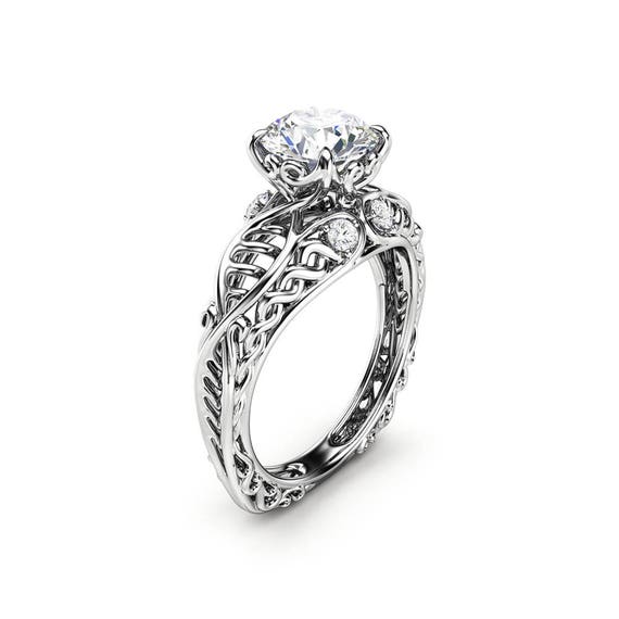 Celtic Engagement Ring 14K White Gold Celtic Ring Unique