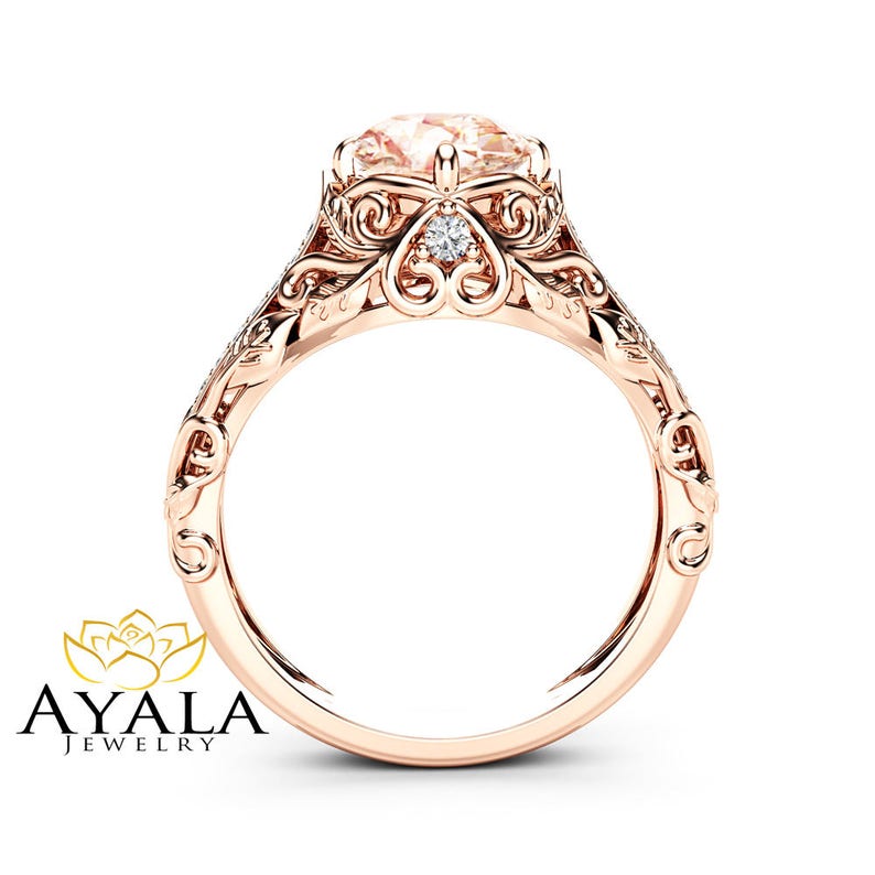 Art Nouveau Engagement Ring 14K Rose Gold Floral Etsy