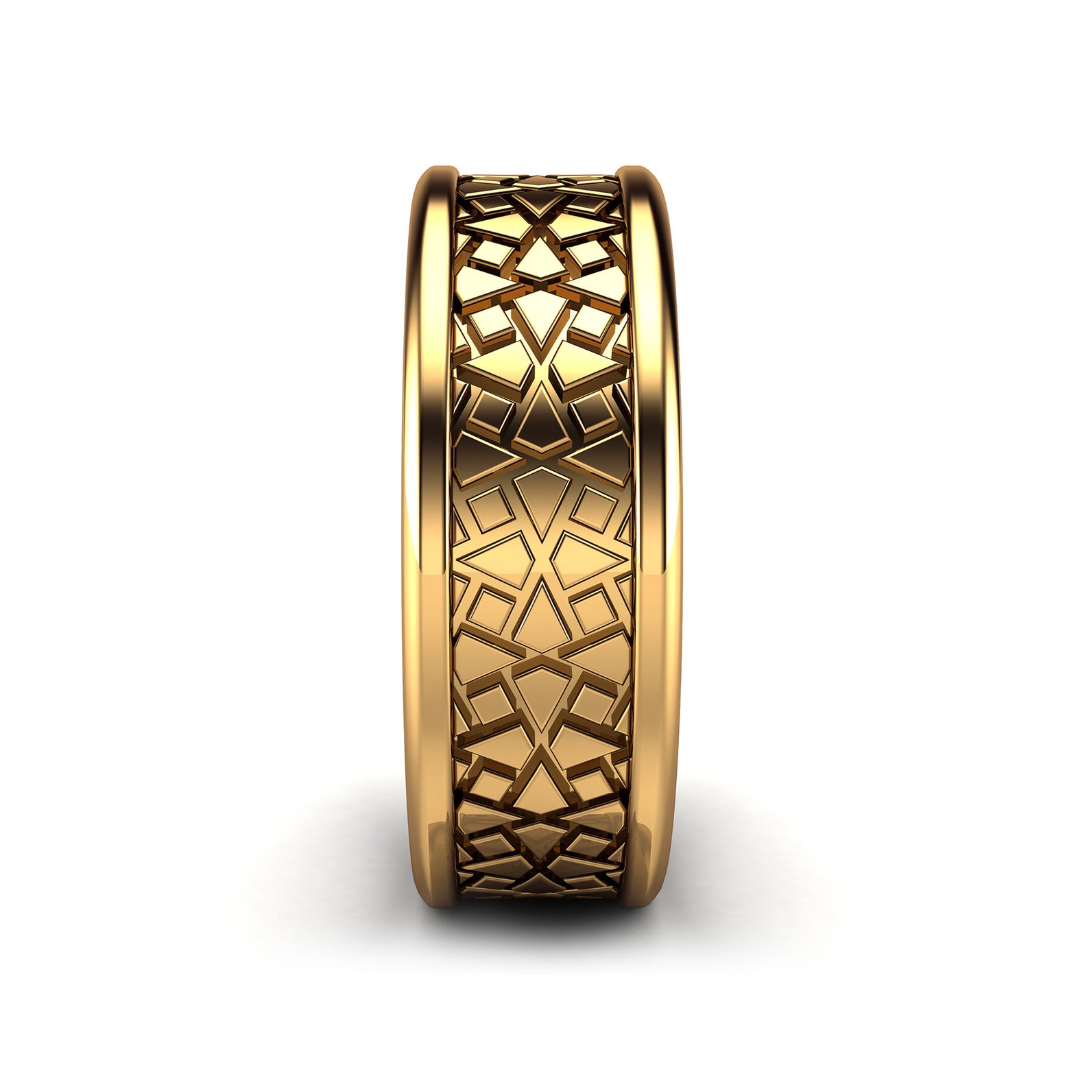 14K Solid Gold Pattern Ring Unique Mens Wedding Band - Etsy