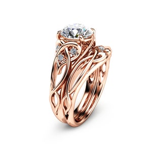 Beauty Rose Gold Engagement 2 Carat Lab Grown Diamond Ring Set Matching Bridal Set