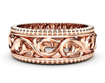 Mens Wedding Band Rose Gold Wedding Band Filigree Wedding Band