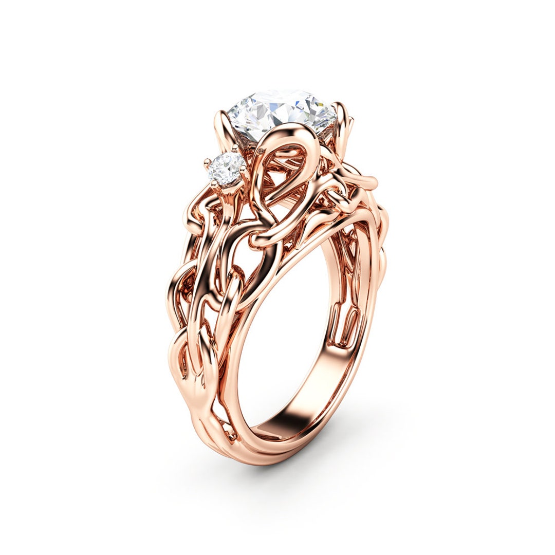 Celtic Engagement Ring 14K Rose Gold Celtic Ring Unique Moissanite