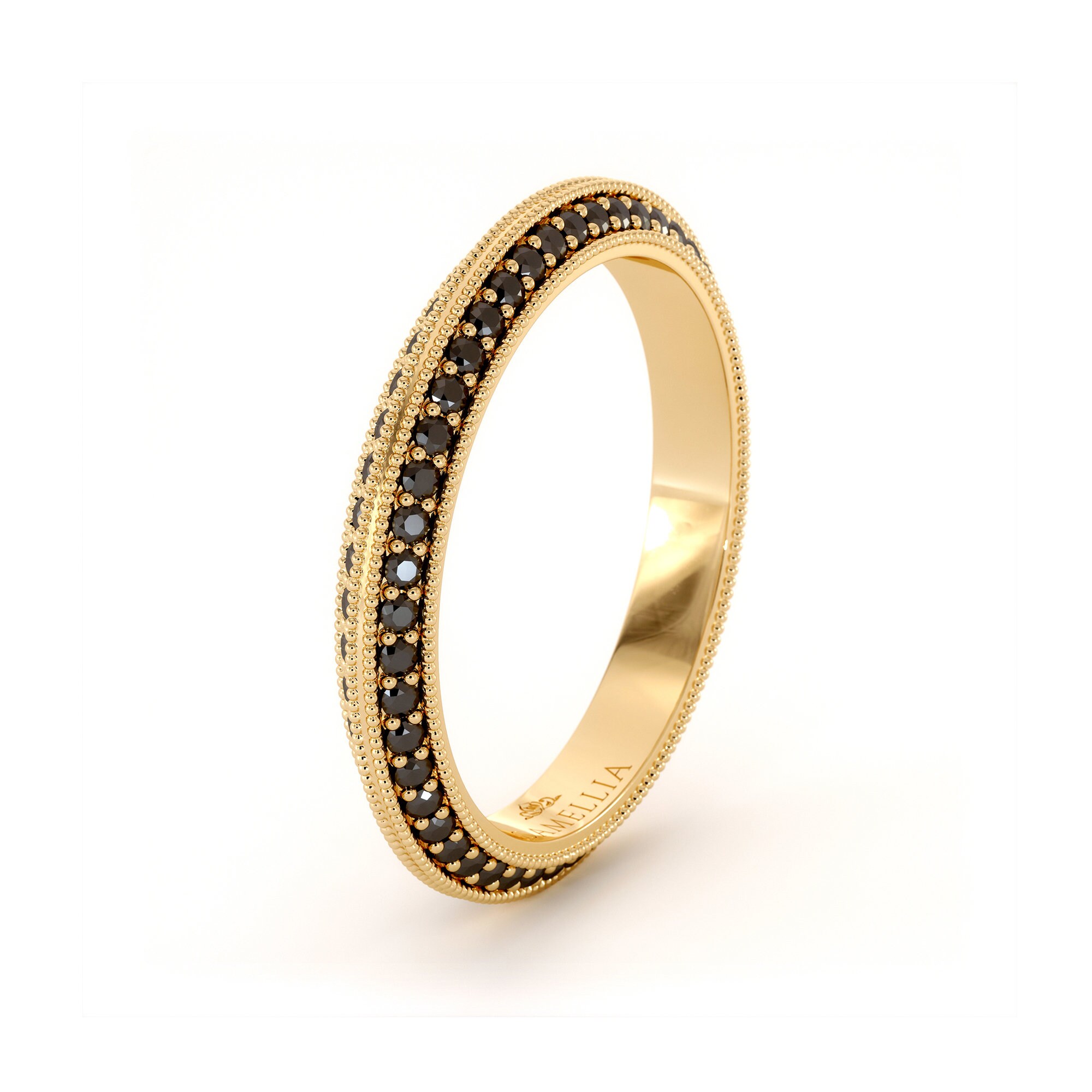 14k Yellow Gold Natural Black Diamonds Eternity Ring - Etsy