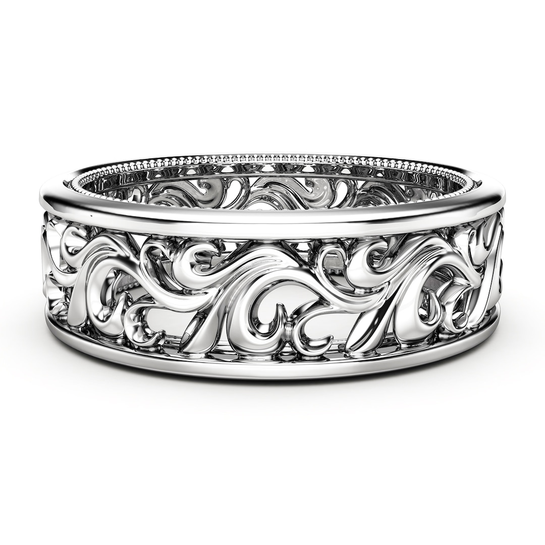 White Gold Western Wedding Band for Men White Gold Mens Wedding Band - Etsy