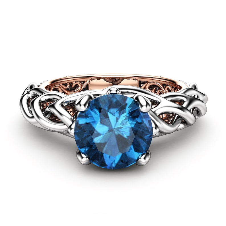 Blue Diamond Engagement Ring 18K Two Tone Gold Blue Diamond Engagement Ring image 4