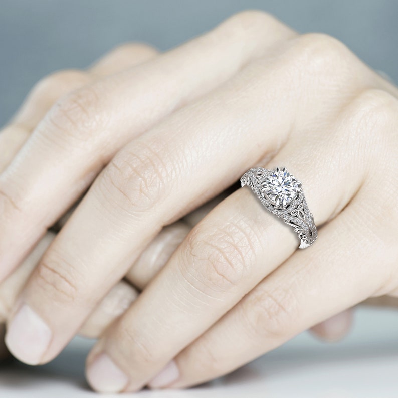 Laboratory Diamond Engagement Ring 14K White Gold Personalized Etsy