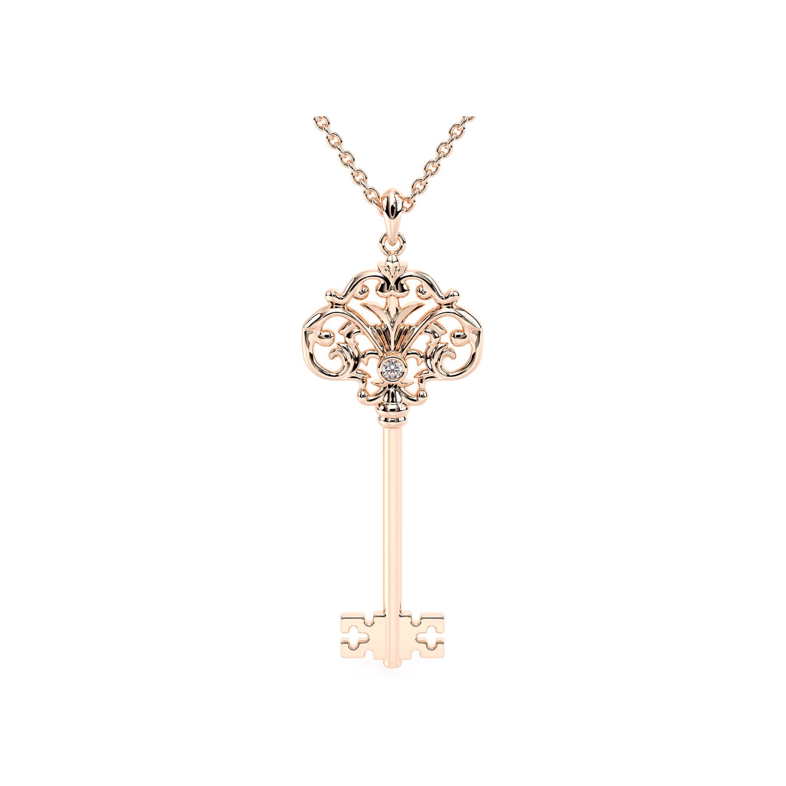 Unique Rose Gold Key Pendant 14K Rose gold Diamond Key Etsy