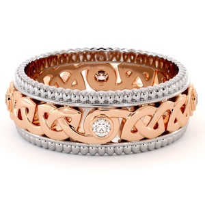 Mens Eternity Diamond Wedding Band: 14K White & Rose Gold Ring