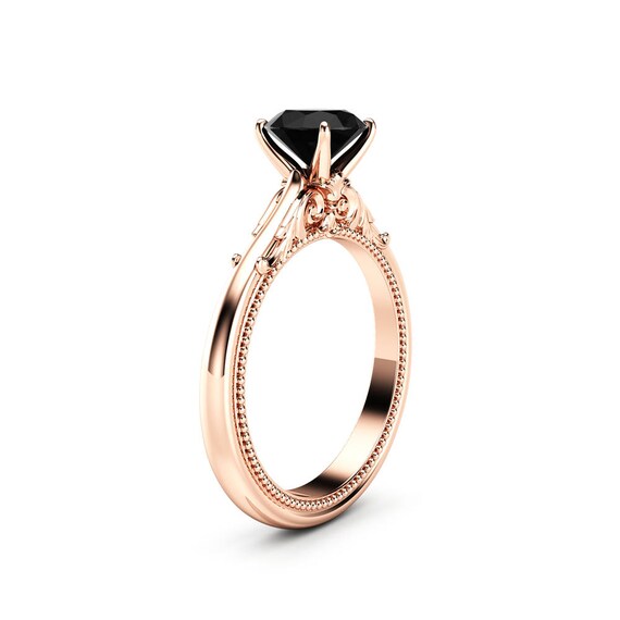Solitaire Black Diamond Promise Ring 14K Rose Gold Engagement Etsy