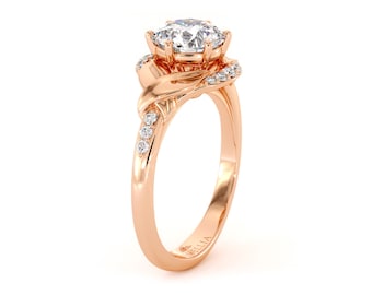 Man Made Diamond Engagement Ring 14K Rose Gold Wedding Ring Unique Lab Diamond Ring