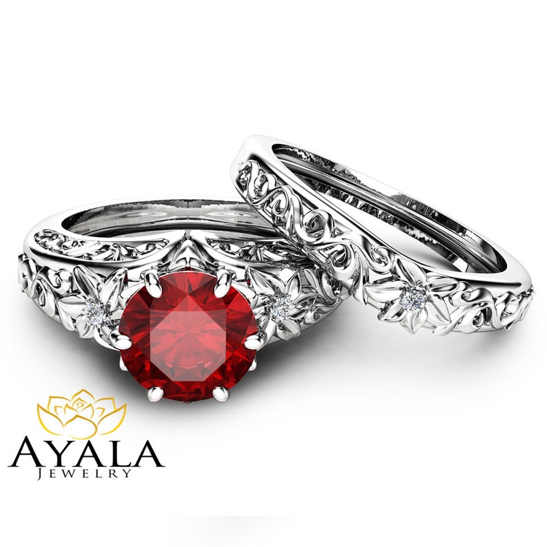 Natural Ruby Engagement Ring Set Wedding Ruby Ring With - Etsy