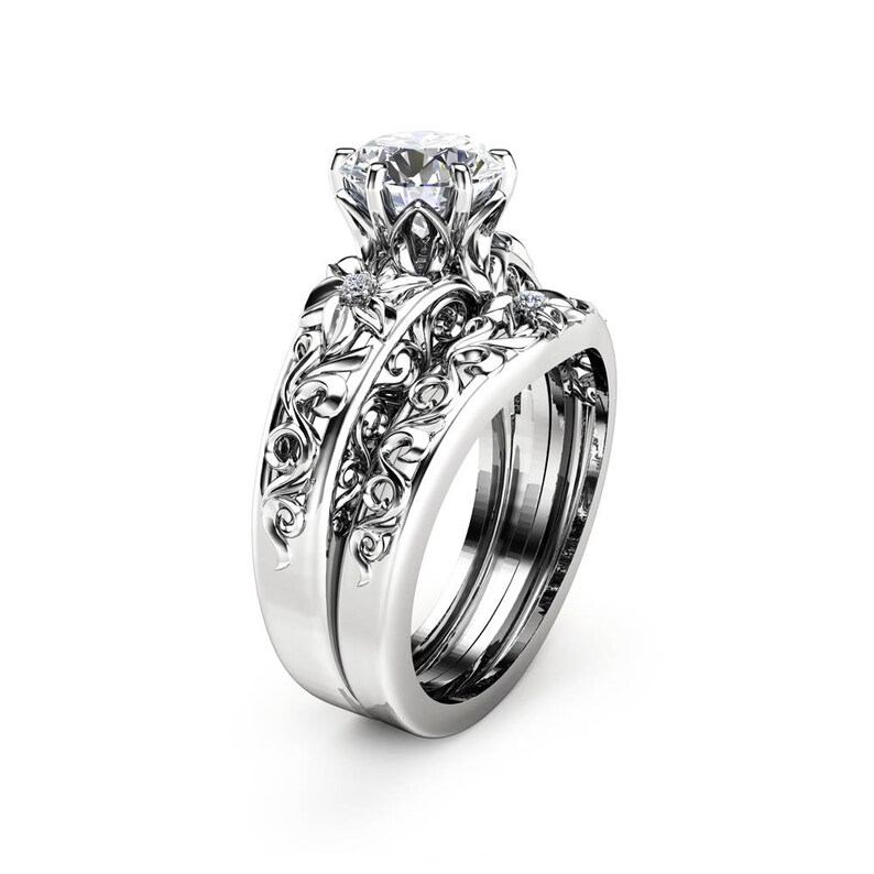 Laboratory Diamond Engagement Ring Set Lab Diamond Wedding Etsy