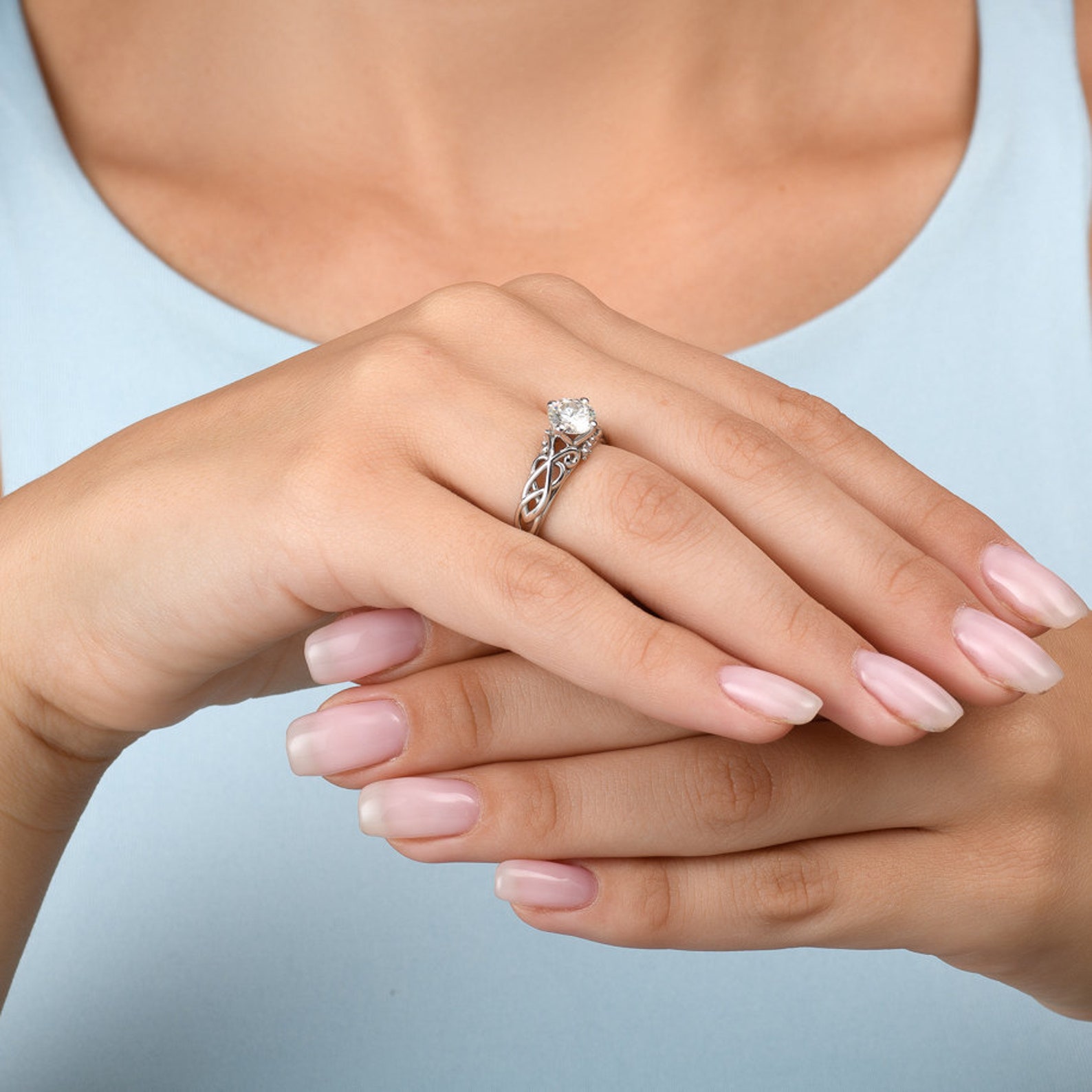 Buy Unique Victorian Moissanite Engagement Ring 14K White Gold Online