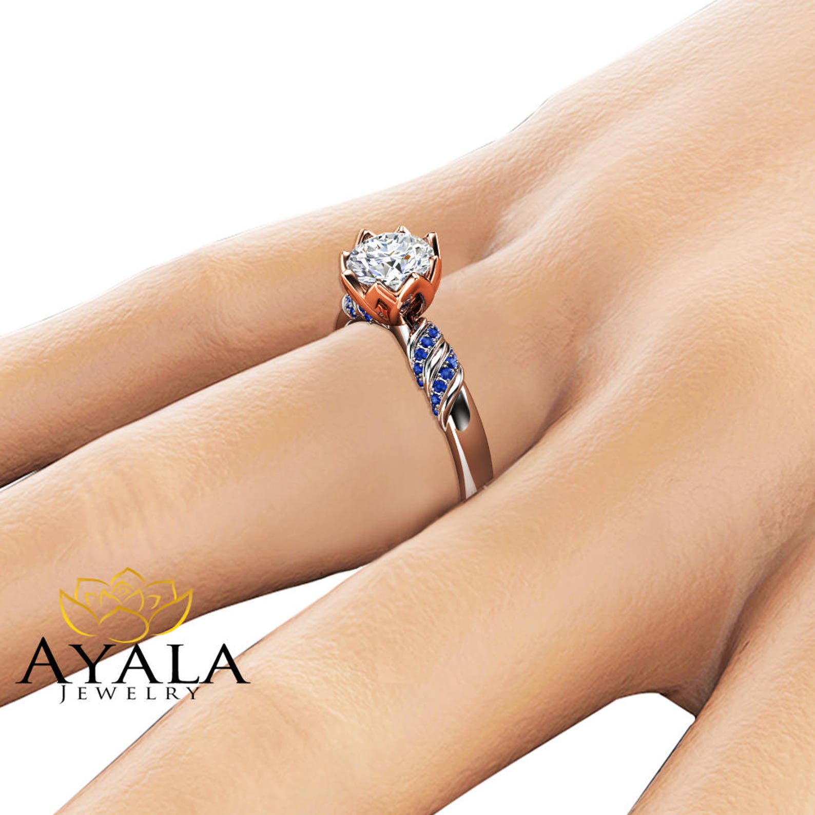 Unique Moissanite Flower Engagement Ring 14K Two Tone Gold 1 Etsy