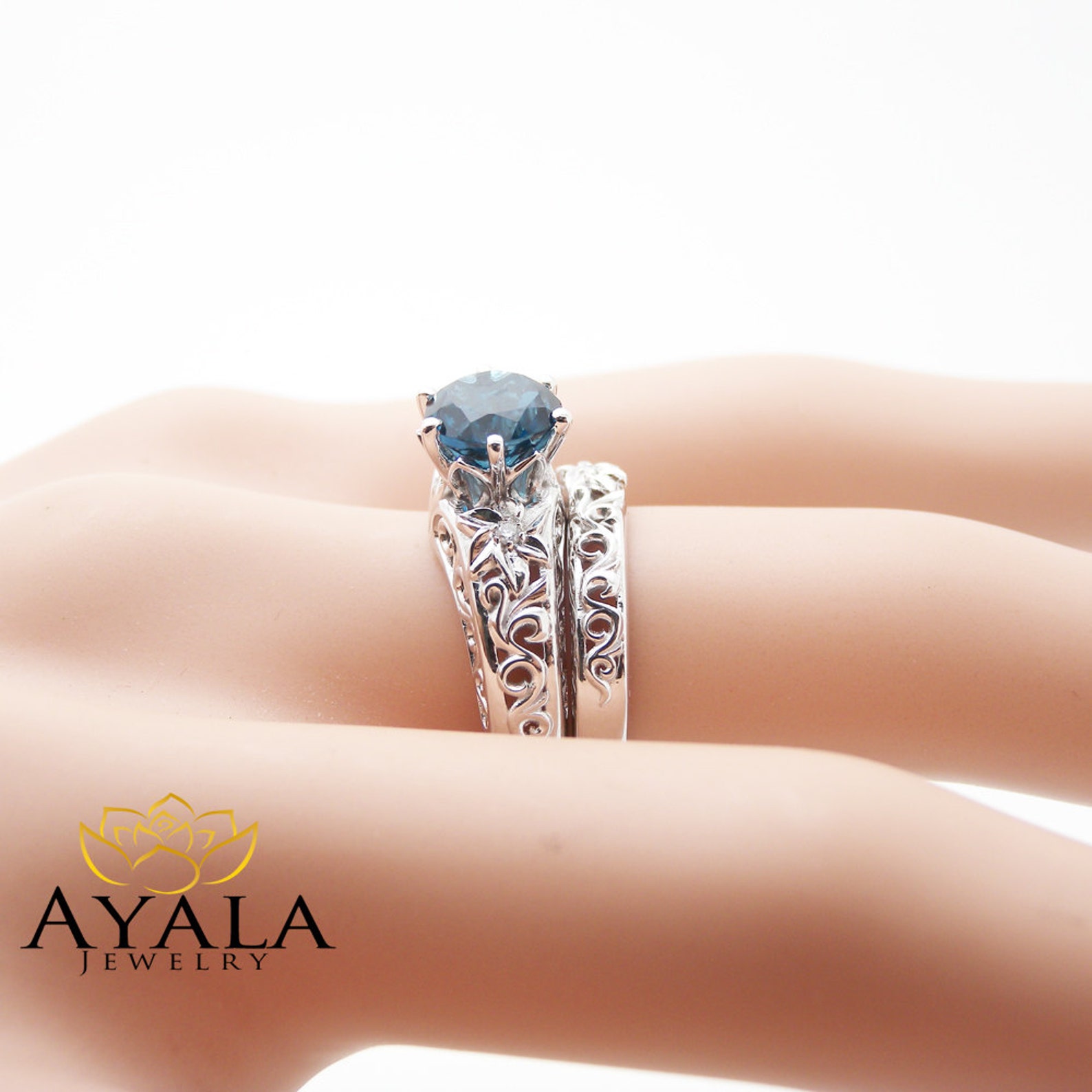 Blue Topaz Engagement Ring Set Unique Topaz Ring With Matching Etsy