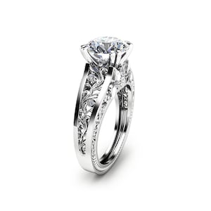 Filigree Design Moissanite Engagement Ring Unique 2 Carat Moissanite Ring Solid 14K White Gold Ring Art  Deco Engagement Ring