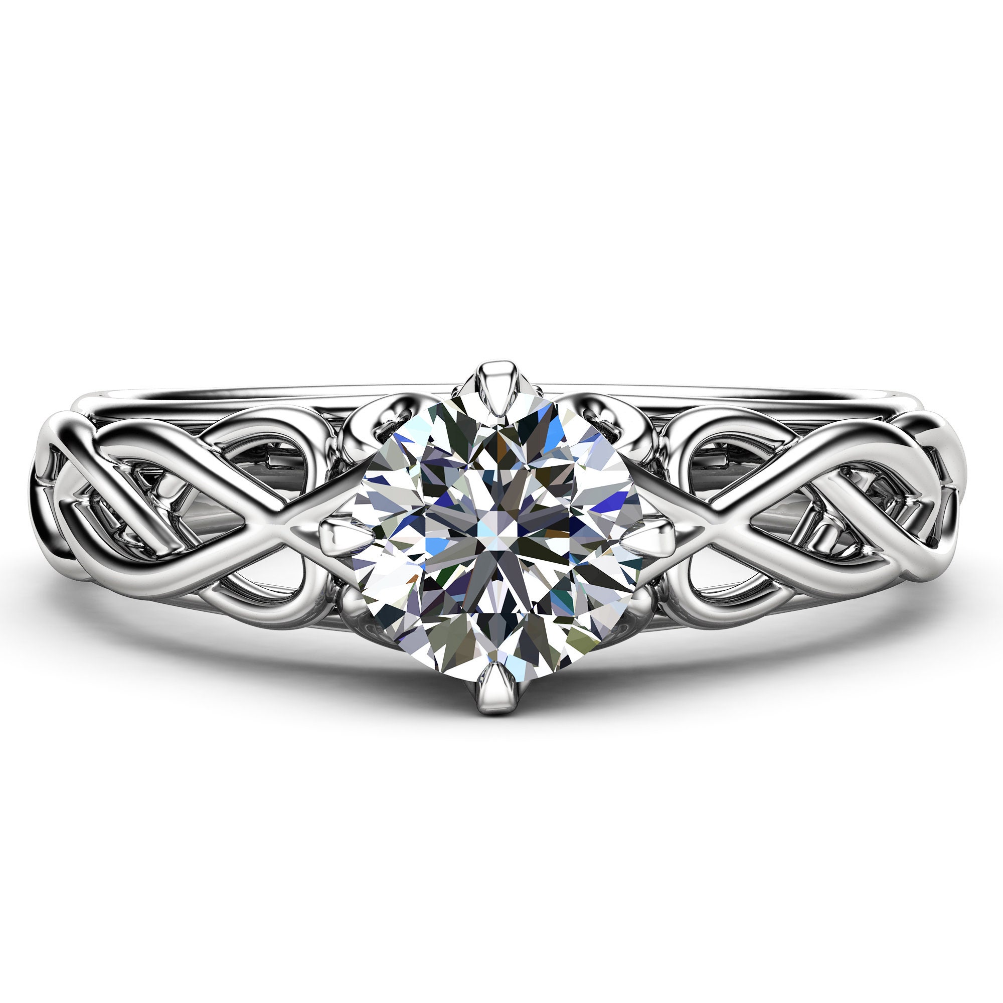 Unique Victorian Moissanite Engagement Ring 14K White Gold Etsy