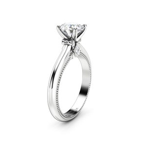 CVD Lab Grown Diamond Engagement Ring: 14K White Gold Milgrain