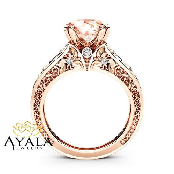 Rose Gold Morganite Engagement Ring Unique 2 Carat Morganite Ring
